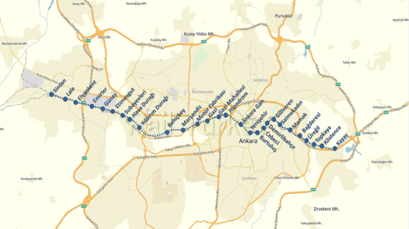 アンカラ鉄道路線図マップ