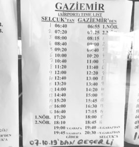 セルチュクから空港行ドルムシュの時刻表(2019/9月時点)
